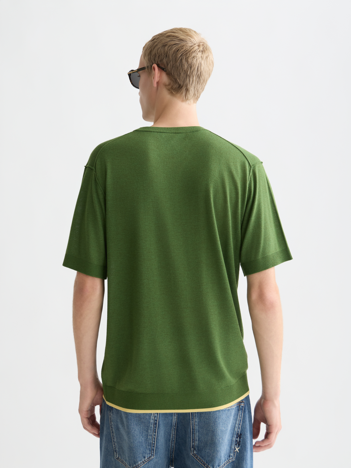 Scarlet knitted T-shirt by Scotch & Soda, close-up of soft knit fabric and back design, casual knitwear for everyday wear