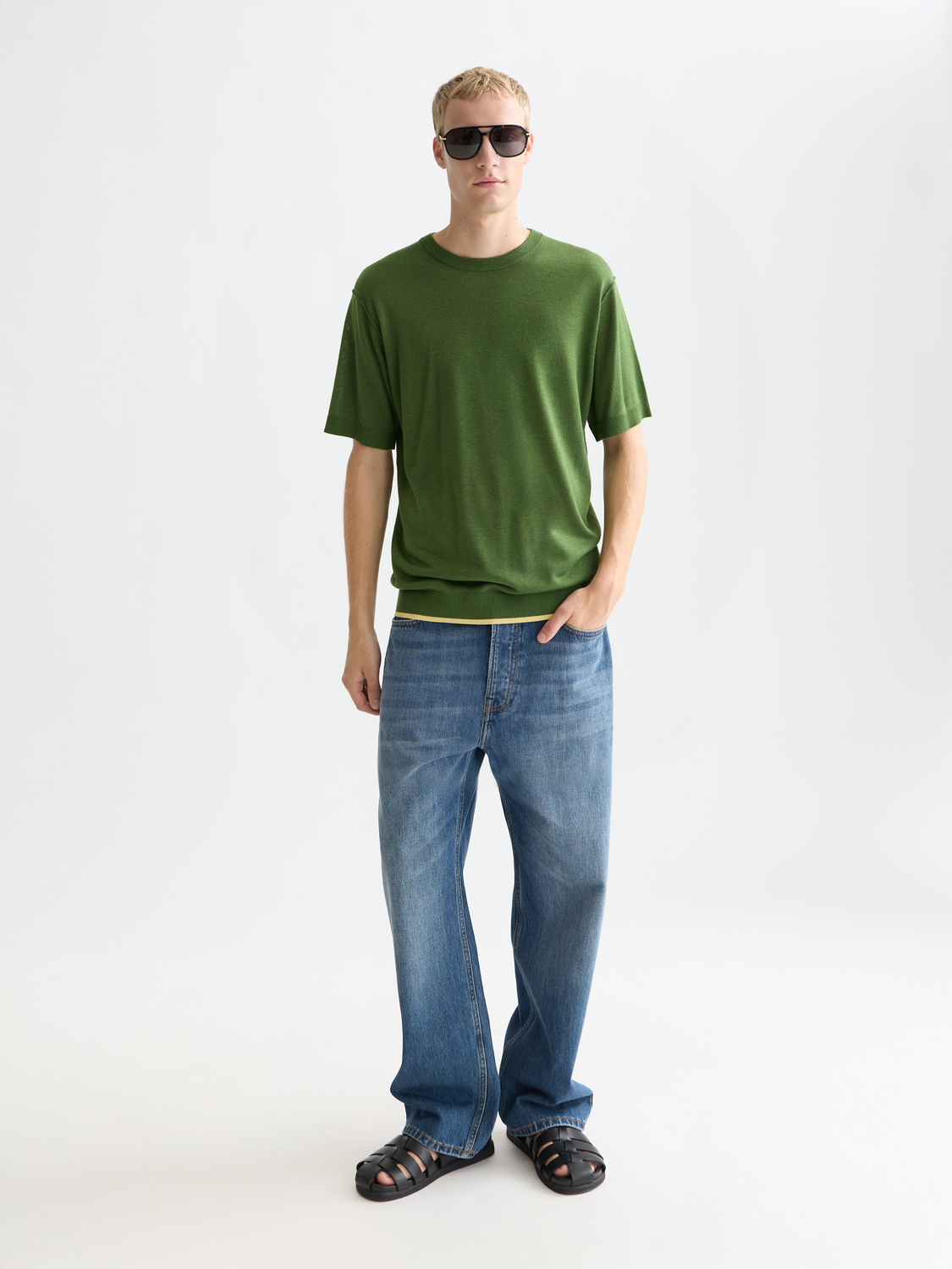 Light gray knitted T-shirt from Scotch & Soda, featuring a soft knitwear texture and a casual fit.