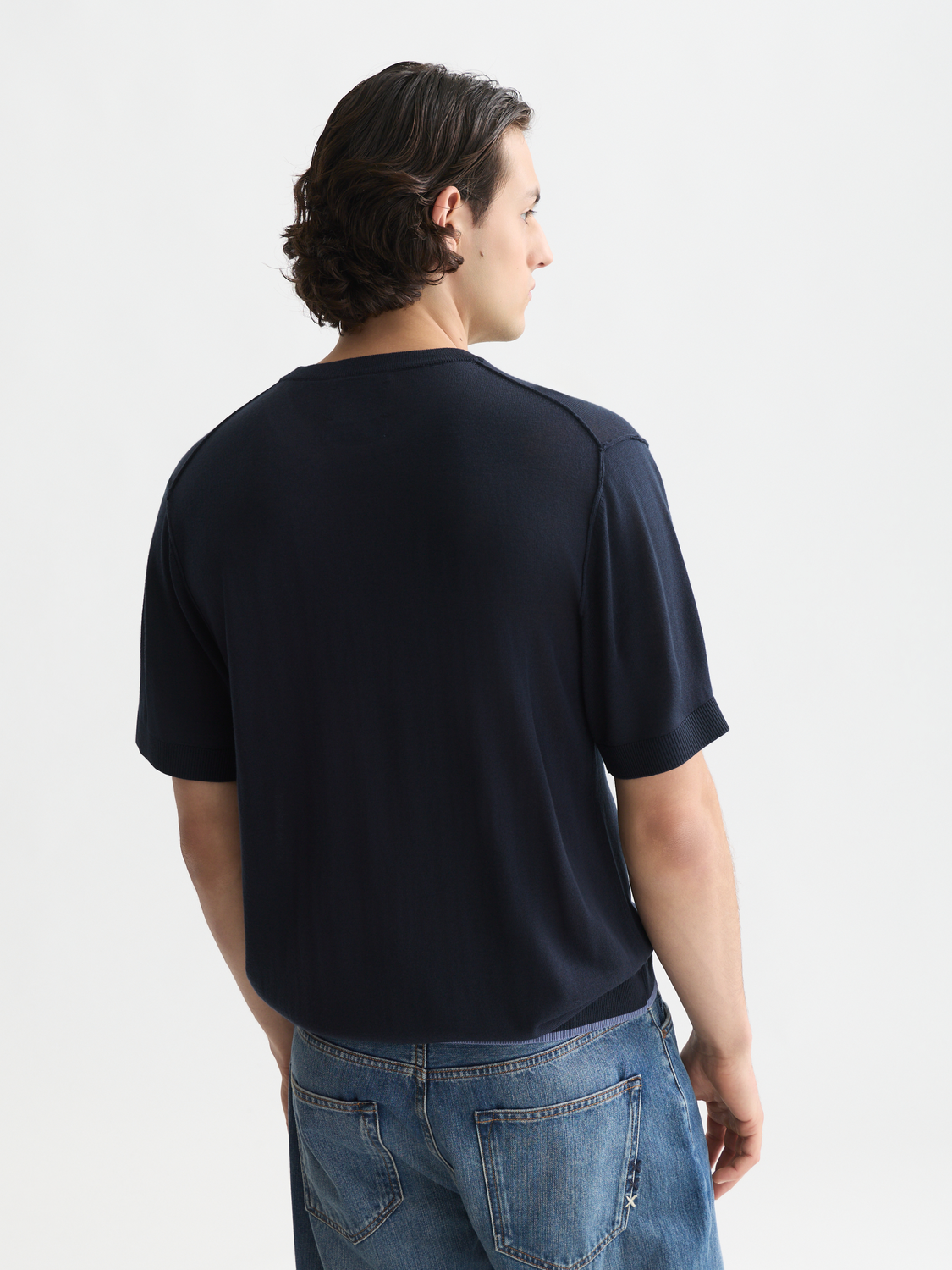 Scotch & Soda knitted T-shirt, soft knitwear with a casual fit, shown from the back in the product image.