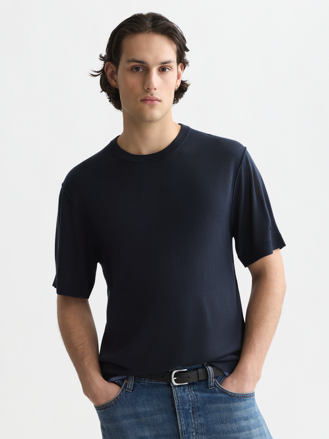 Scotch & Soda knitted T-shirt in soft knitwear, featuring a classic crew neck and textured fabric for a casual, stylish look.