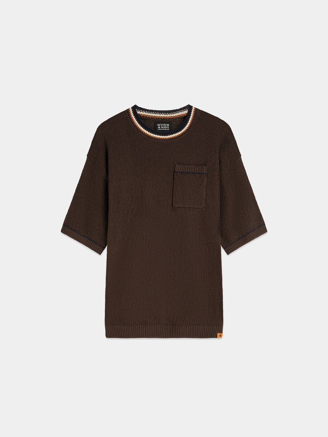 Gray knitted T-shirt by Scotch & Soda, featuring a textured knitwear design and classic crewneck style.