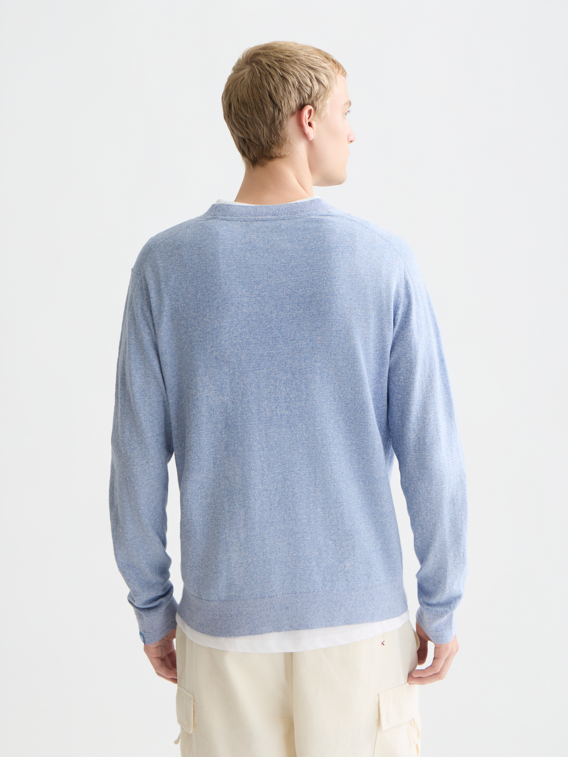Linen-blend melange pullover by Scotch & Soda, knitwear with a textured fabric and relaxed fit, shown from the back.