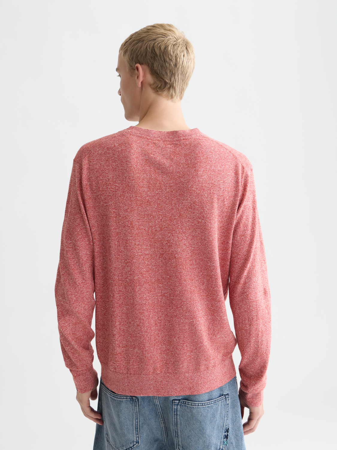 Linen-blend melange pullover by Scotch & Soda, showcasing a cozy knitwear style with a textured fabric and back view.
