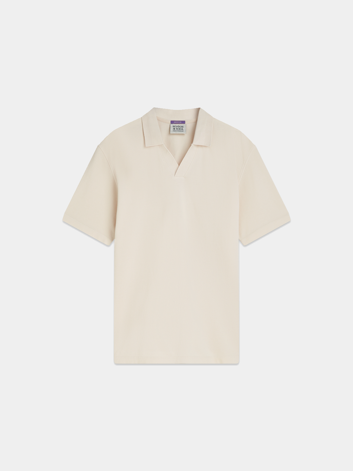 Navy Scotch & Soda pique polo shirt with a classic collar and short sleeves, displayed flat on a white background.