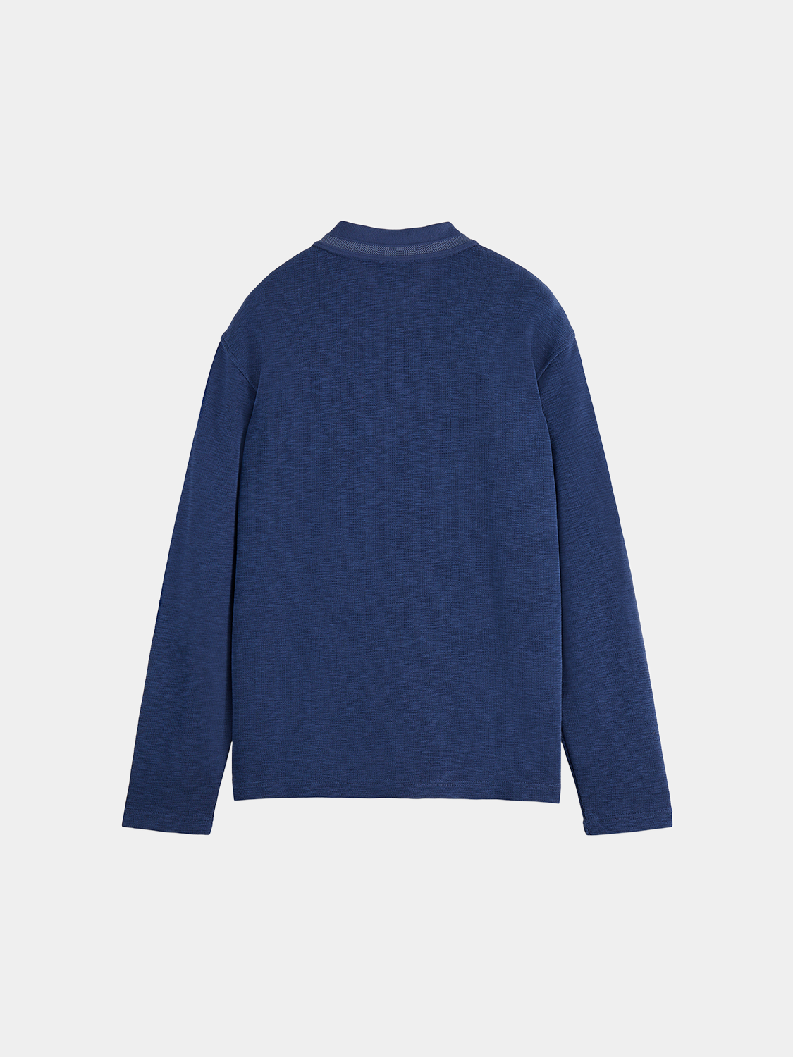 Black long-sleeved polo shirt from Scotch & Soda with a classic collar and button placket, displayed on a plain background.