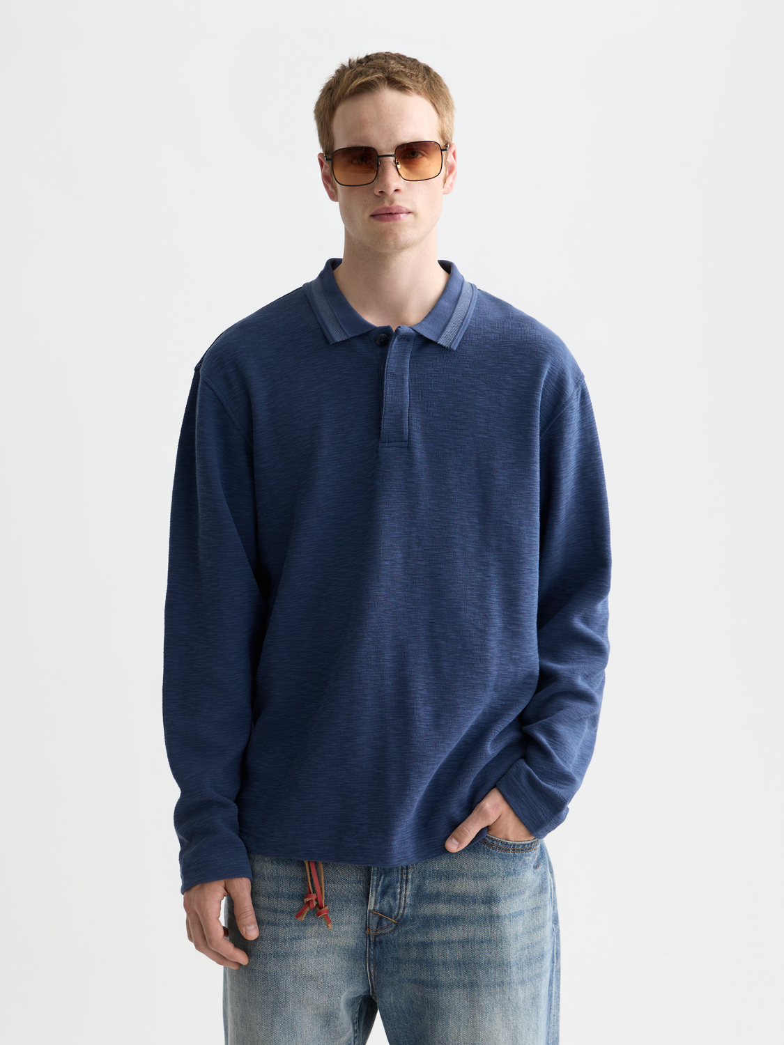 Long-sleeved Scotch & Soda polo shirt in dark crimson with a classic collar and button placket.
