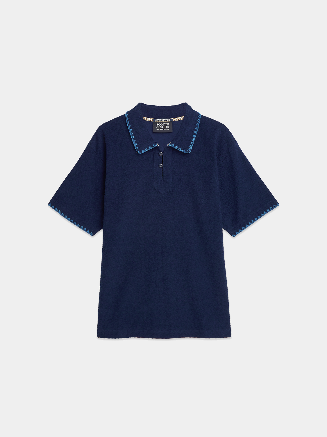 Scarlet red Jacquard towelling polo shirt by Scotch & Soda, featuring textured fabric and classic polo collar.