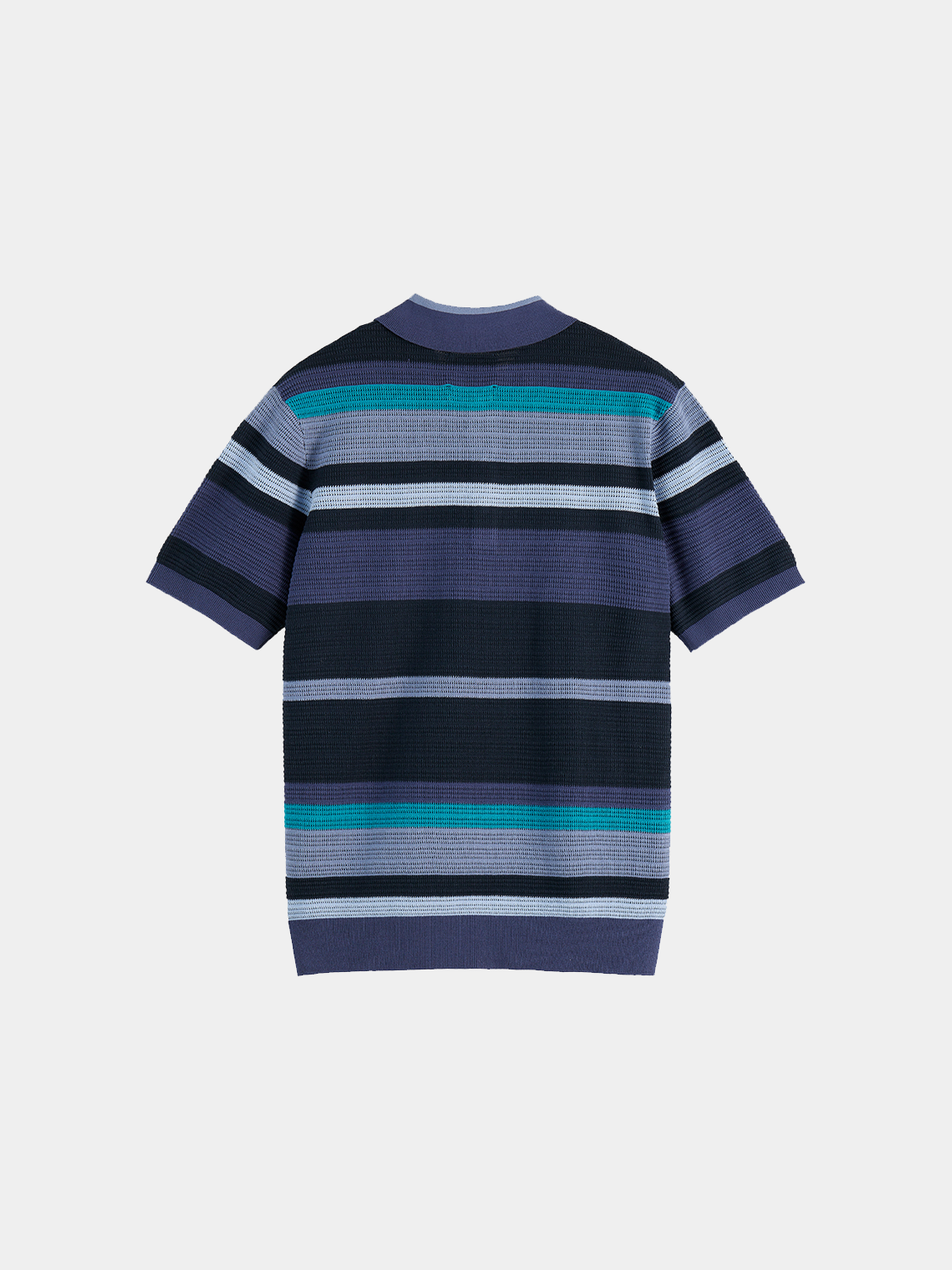 Black knitted polo shirt by Scotch & Soda, featuring a classic collar and textured knit fabric.