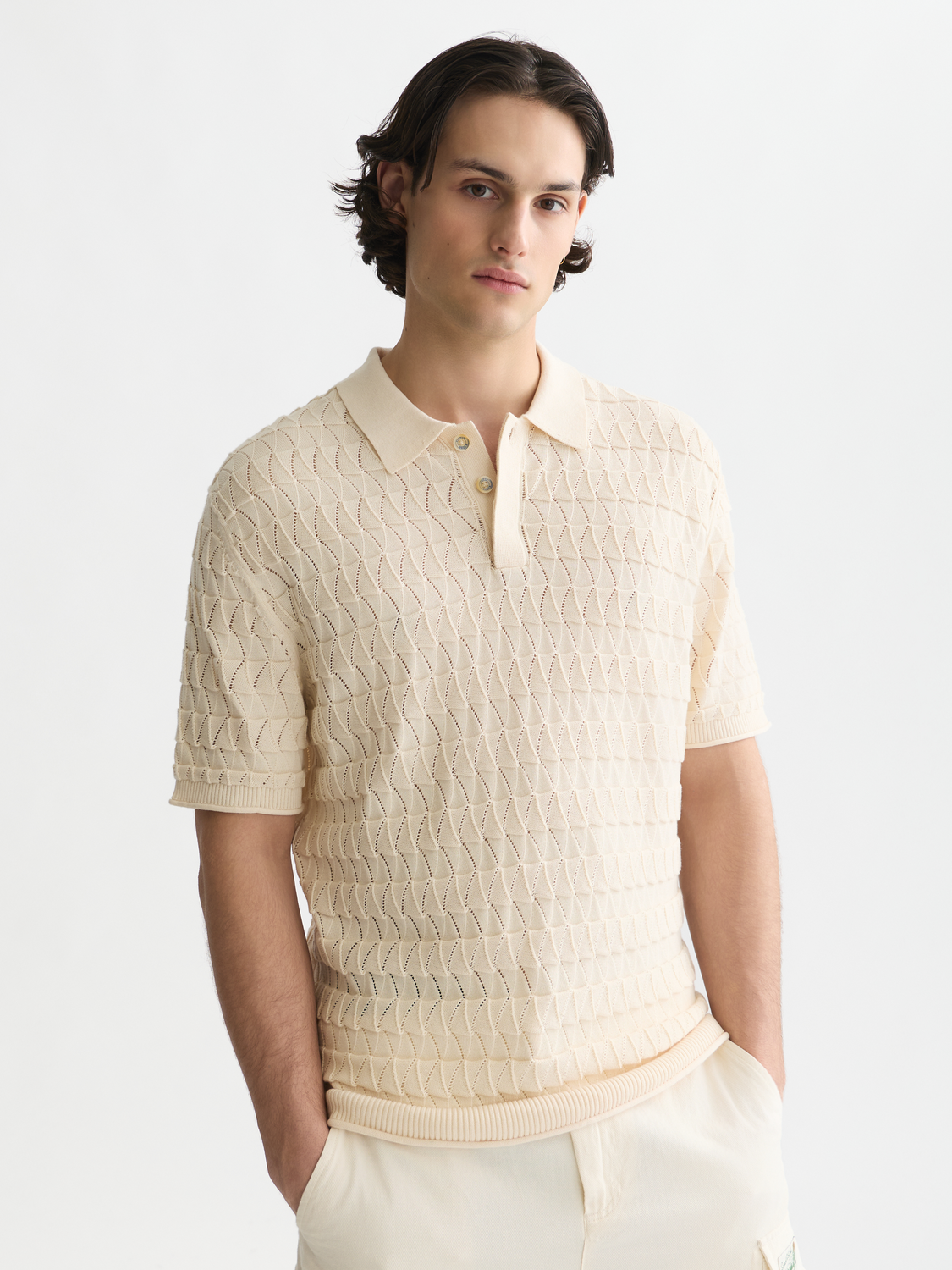 Scotch & Soda knitted polo shirt in dark red, featuring a classic collar and button placket for a stylish casual look.