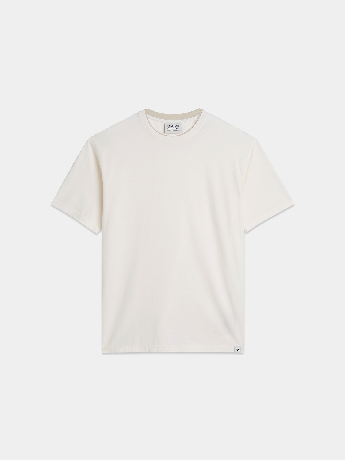 Scarlet red Scotch & Soda garment-dyed short-sleeve T-shirt with a classic crew neck, displayed flat.