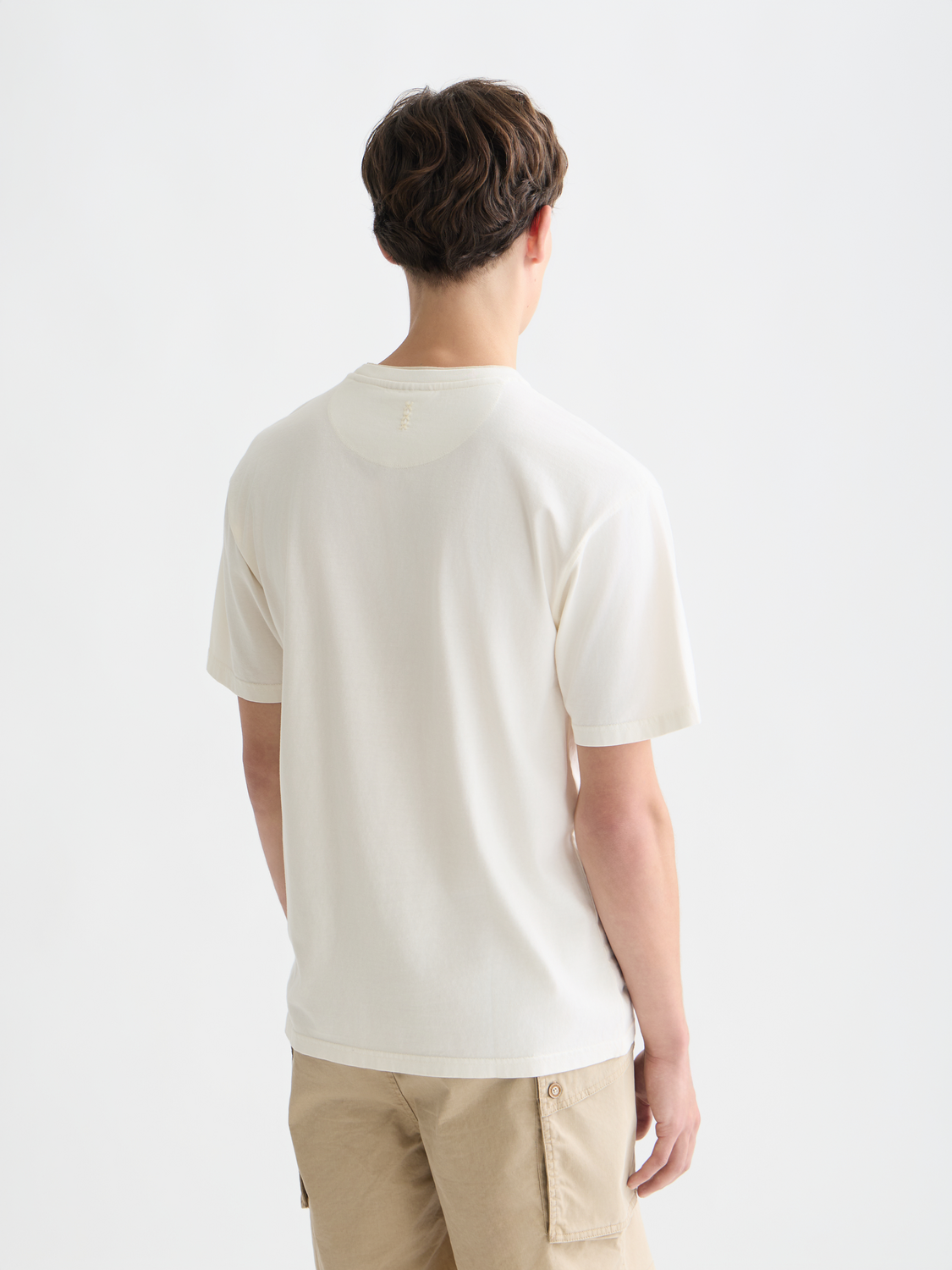 Scotch & Soda short sleeve garment-dyed T-shirt with back design, casual style, lightweight cotton fabric, in a soft color.