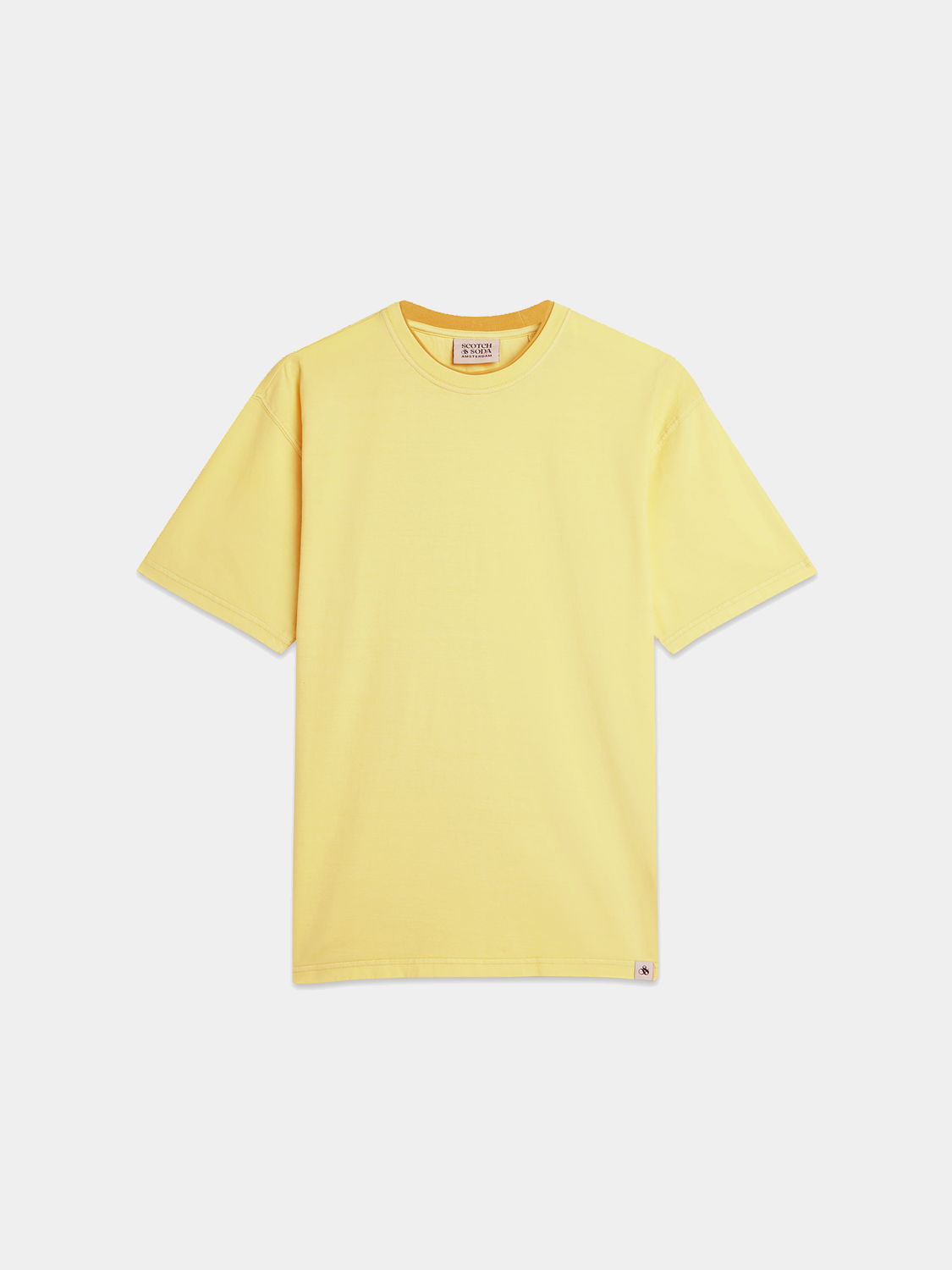 Scotch & Soda short-sleeve garment-dyed T-shirt in soft fabric, showcasing a relaxed fit and vibrant color.