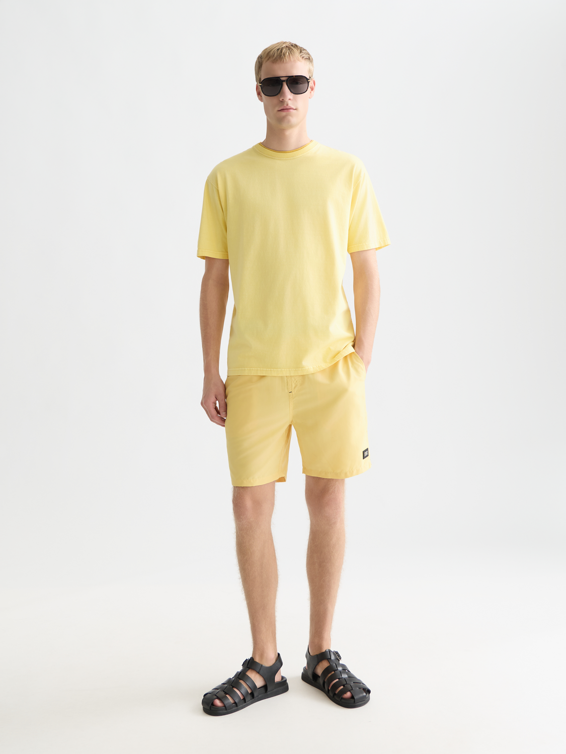 Light blue garment-dyed short-sleeve T-shirt from Scotch & Soda featuring a relaxed fit and classic crew neckline.