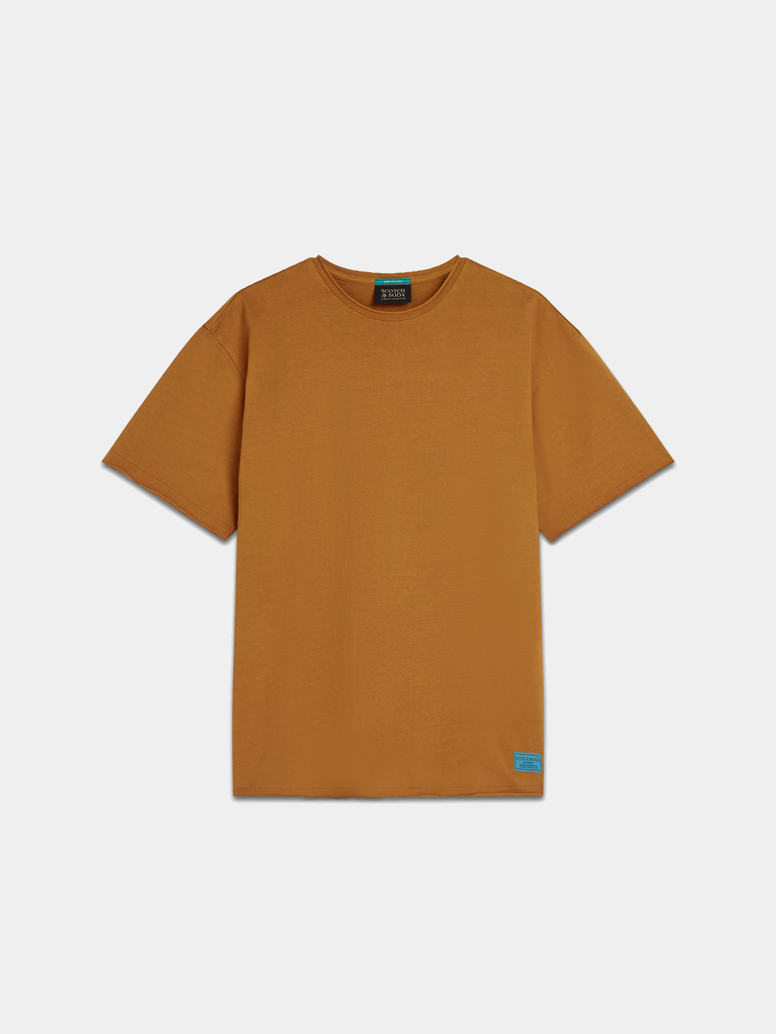 Raw edge Scotch & SODA short sleeve t-shirt with a casual, distressed neckline, displayed on a plain background.