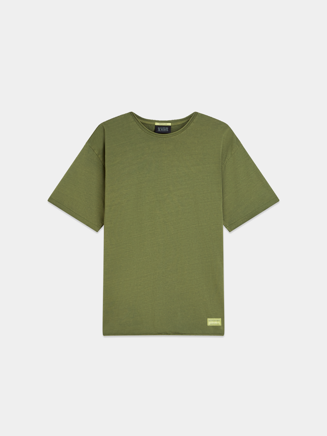 Raw edge Scotch & Soda short sleeve t-shirt, casual fit, with distressed neckline and soft fabric visible in the image.