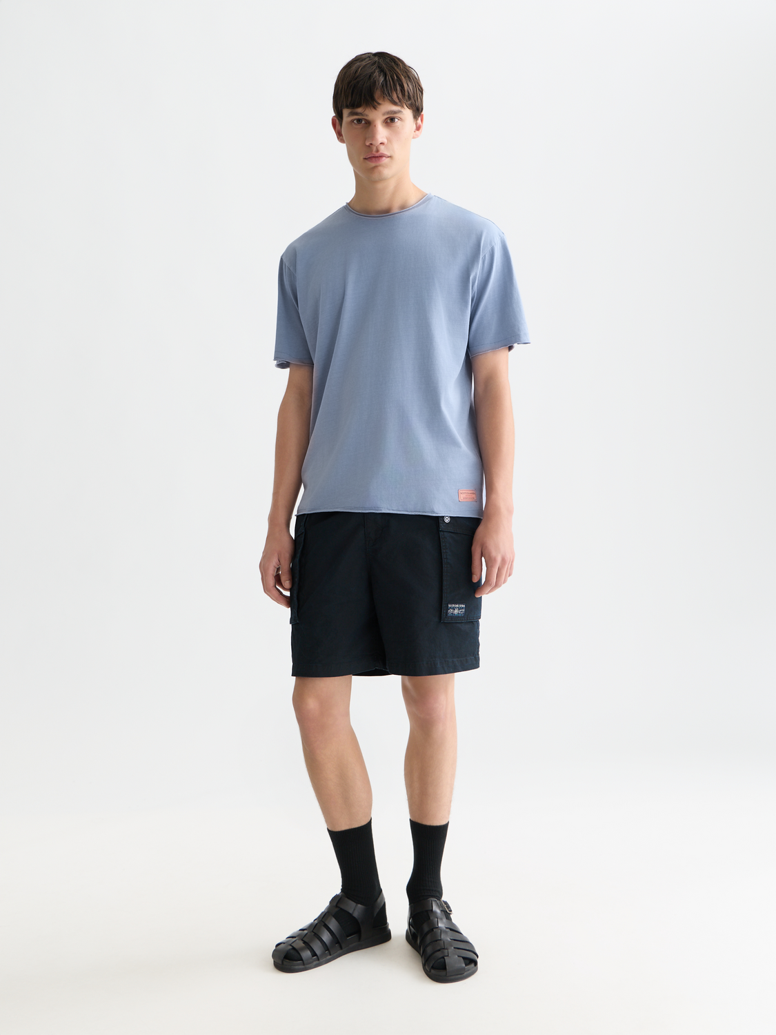 Raw edge Scotch & Soda short sleeve t-shirt with a casual fit, featuring a distressed neckline and soft fabric.