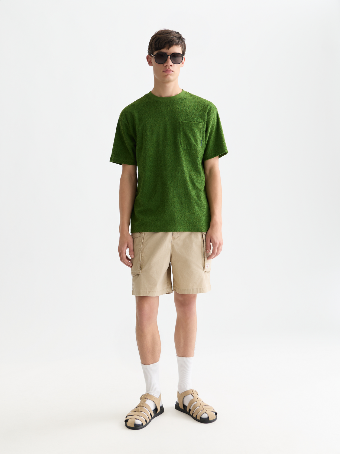 Light grey Scotch & Soda jacquard towelling short-sleeve t-shirt with textured fabric and classic fit.
