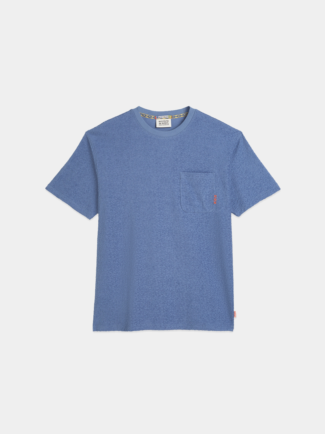 Scotch & Soda jacquard towelling short-sleeve T-shirt with textured pattern on light fabric, casual men's summer tee.