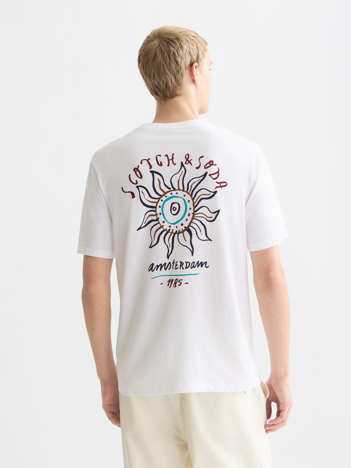 Scotch & Soda short sleeve artwork T-shirt with colorful graphic design on front, casual style for men.