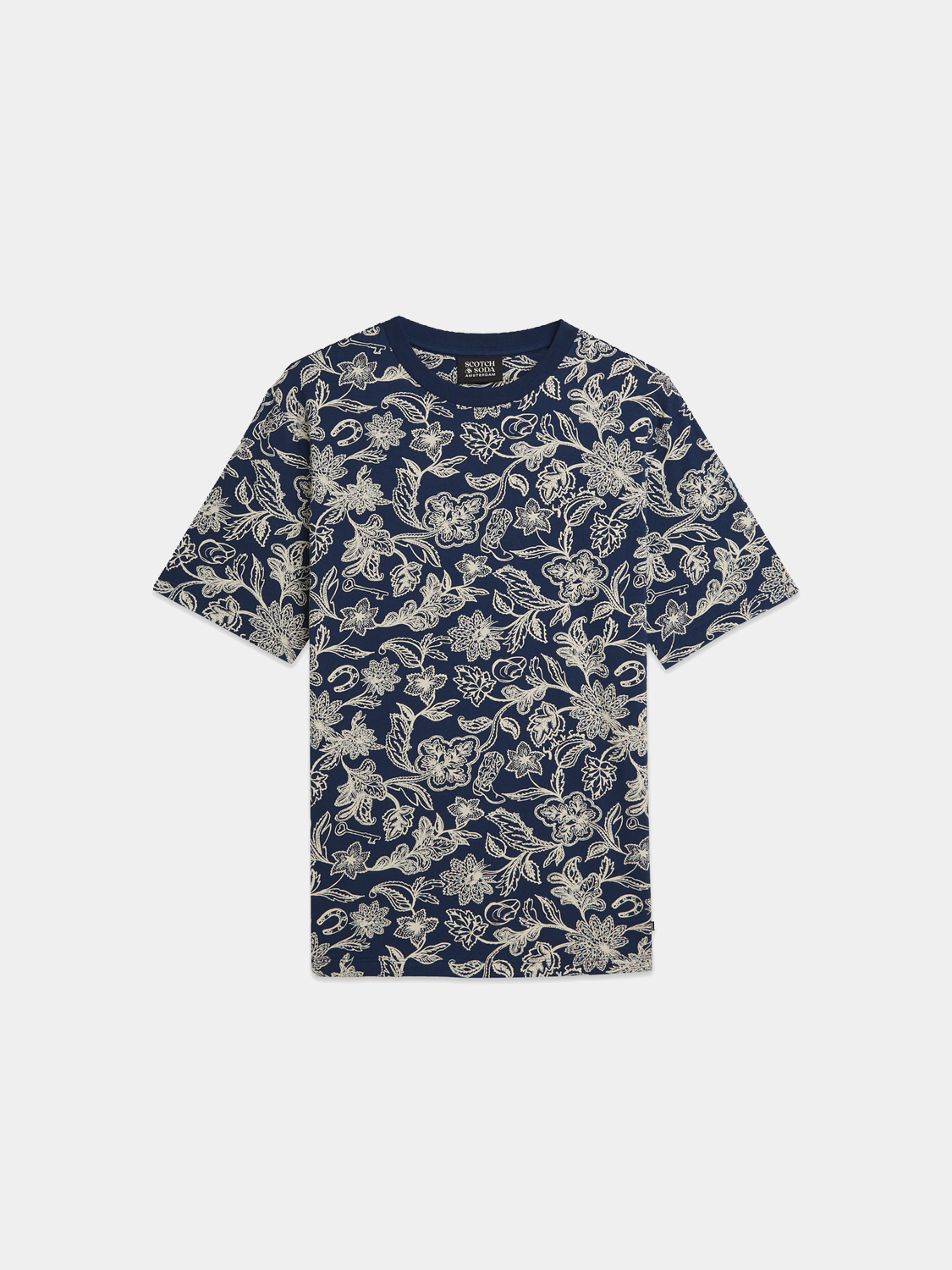 Printed Scotch & SODA short sleeve t-shirt with graphic design, casual style, and comfortable fit, shown in the product image.
