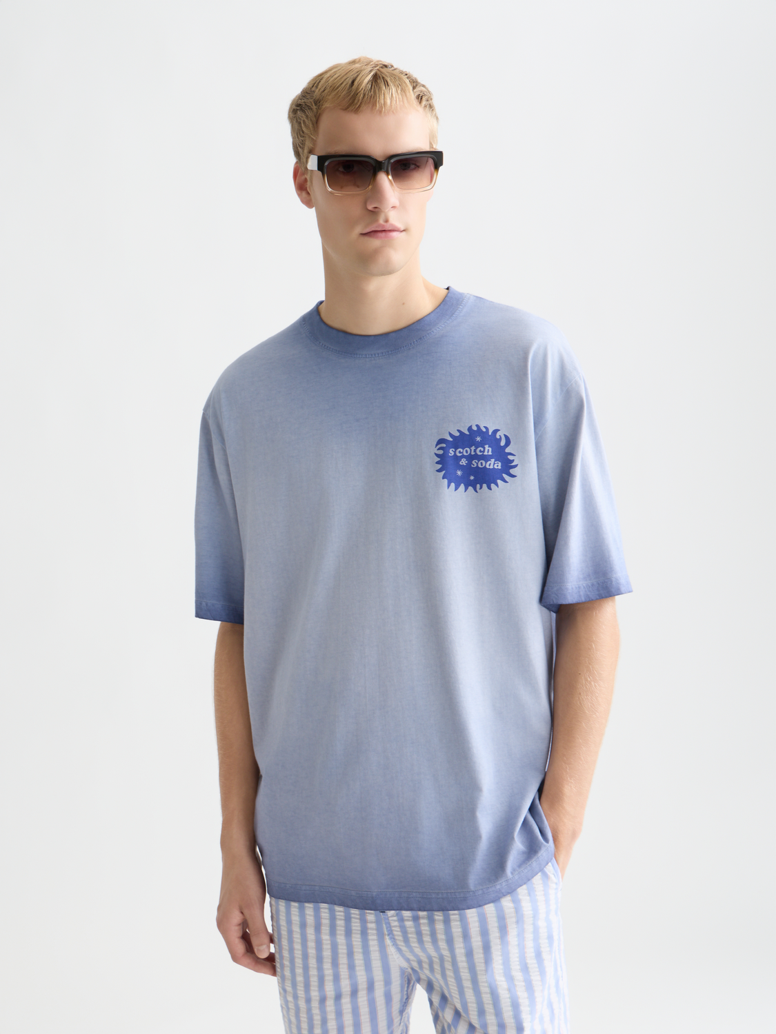 SCOTCH & SODA short sleeve Artwork t-shirt with colorful graphic design on front, casual fit, soft cotton fabric.
