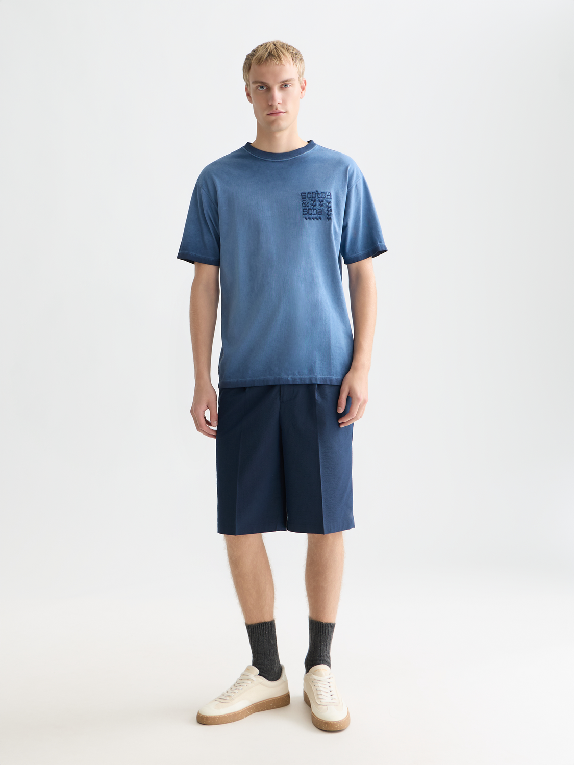 SCOTCH & SODA artwork T-shirt, short-sleeve tee with colorful printed design on front, casual men's fashion top.