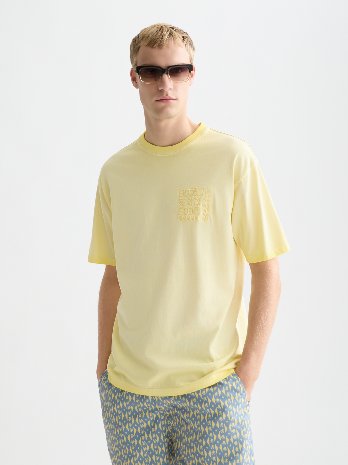 Scotch & Soda artwork short sleeve t-shirt with colorful graphic design and casual fit, front view.