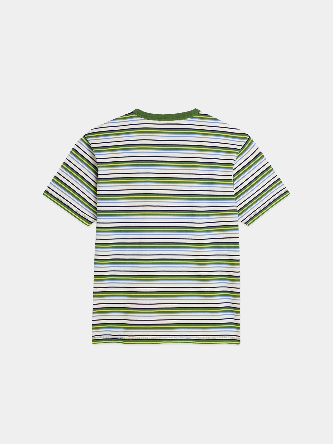 Yarn-dyed Scotch & Soda short-sleeve t-shirt with a back view, showcasing the fabric pattern and casual fit.
