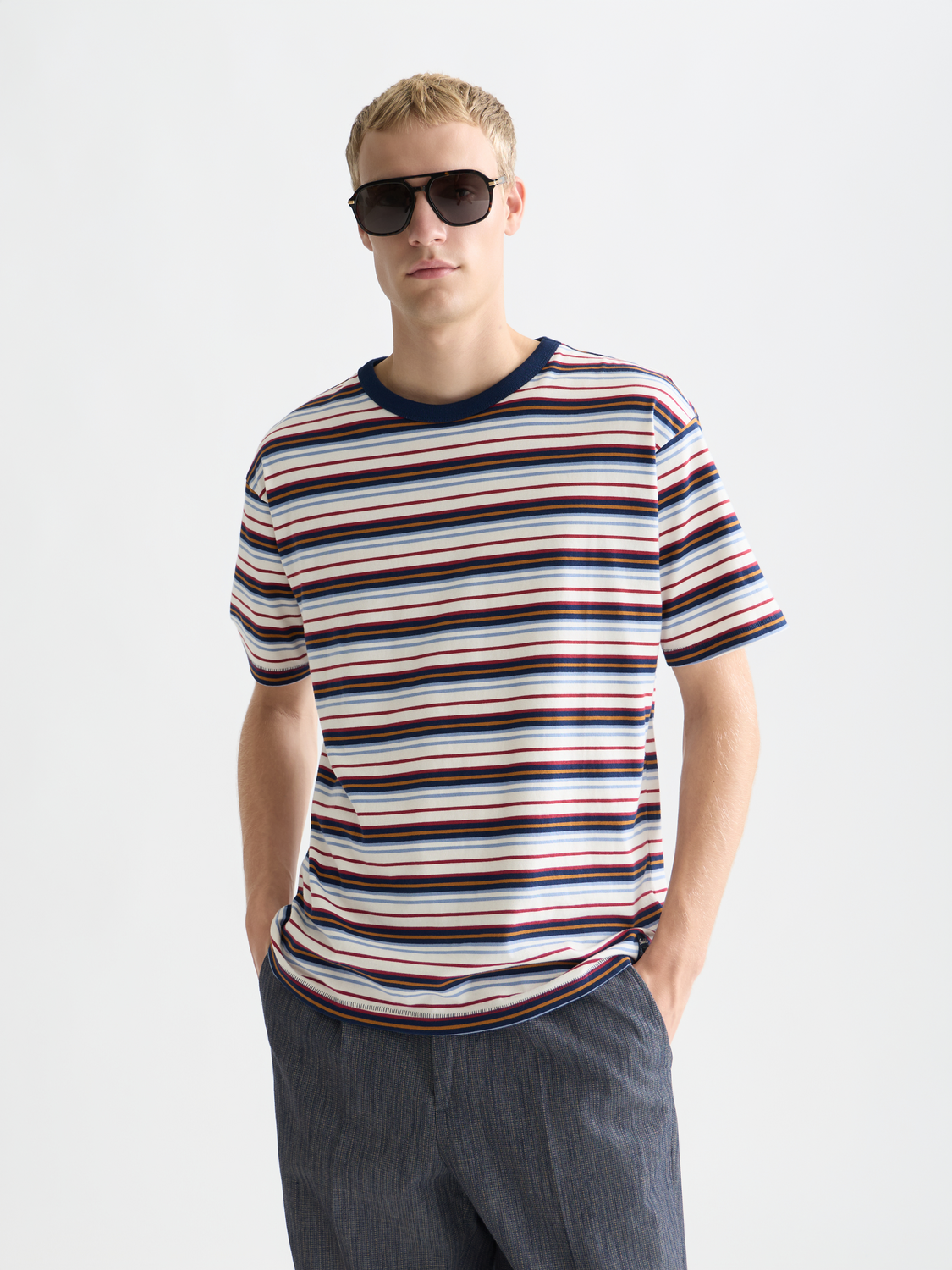 Yarn-dyed short-sleeve T-shirt by Scotch & Soda with a crew neck and vibrant color pattern.