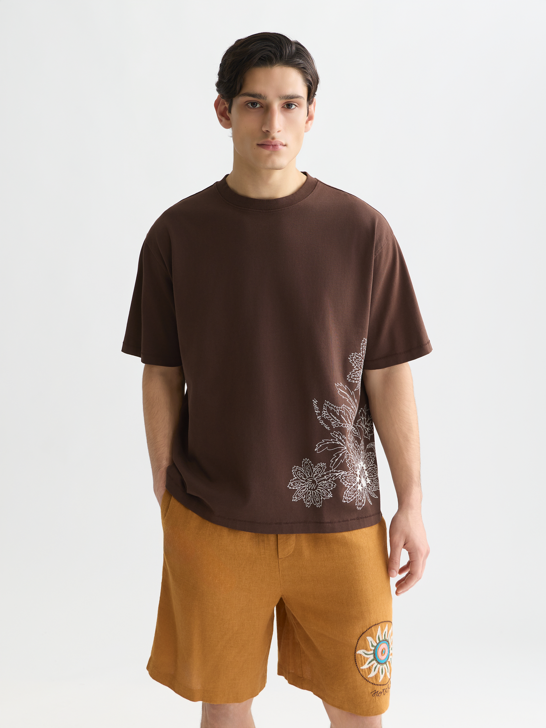 Scarlet red Scotch & Soda short-sleeve T-shirt featuring vibrant artwork design on the front, casual and stylish for everyday wear.