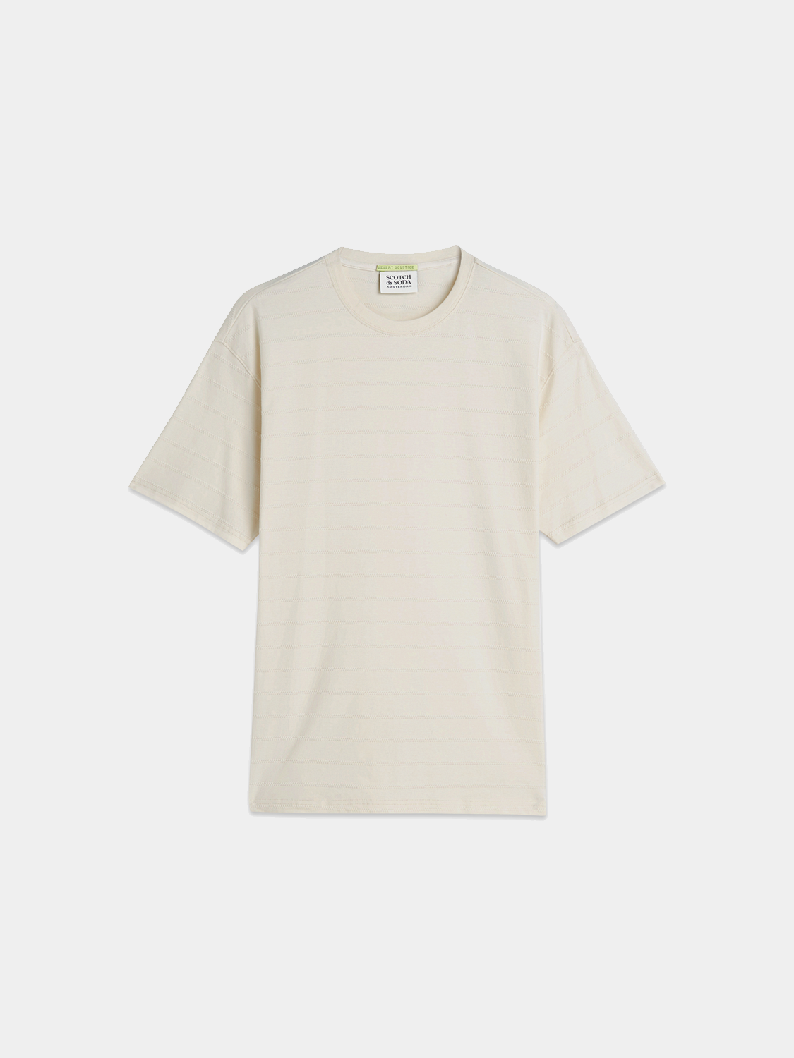 Scotch & Soda men's short-sleeve jacquard T-shirt with intricate woven pattern and crew neckline.