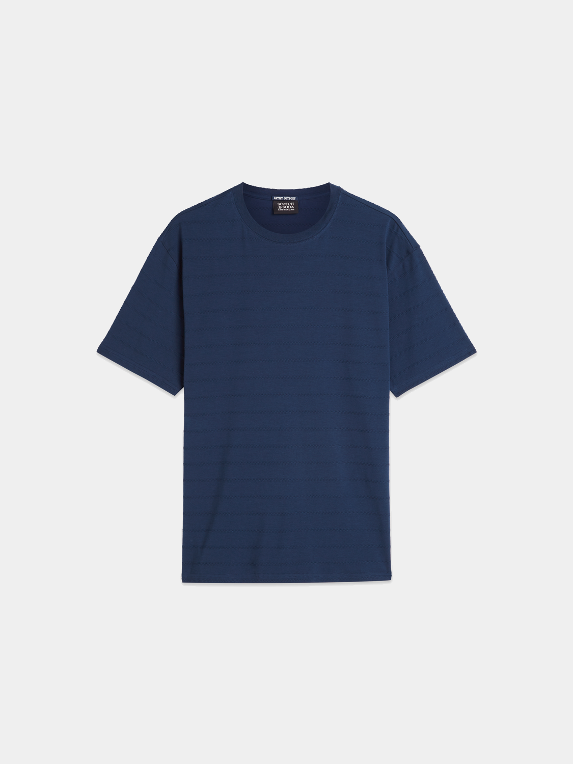 SCOTCH & SODA jacquard short-sleeve t-shirt with intricate woven pattern, casual men's apparel, front view.