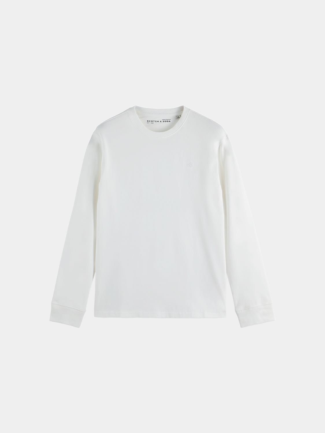 Scotch & Soda logo long-sleeved T-shirt, black cotton L/S tee with a printed logo on the front, casual and stylish.