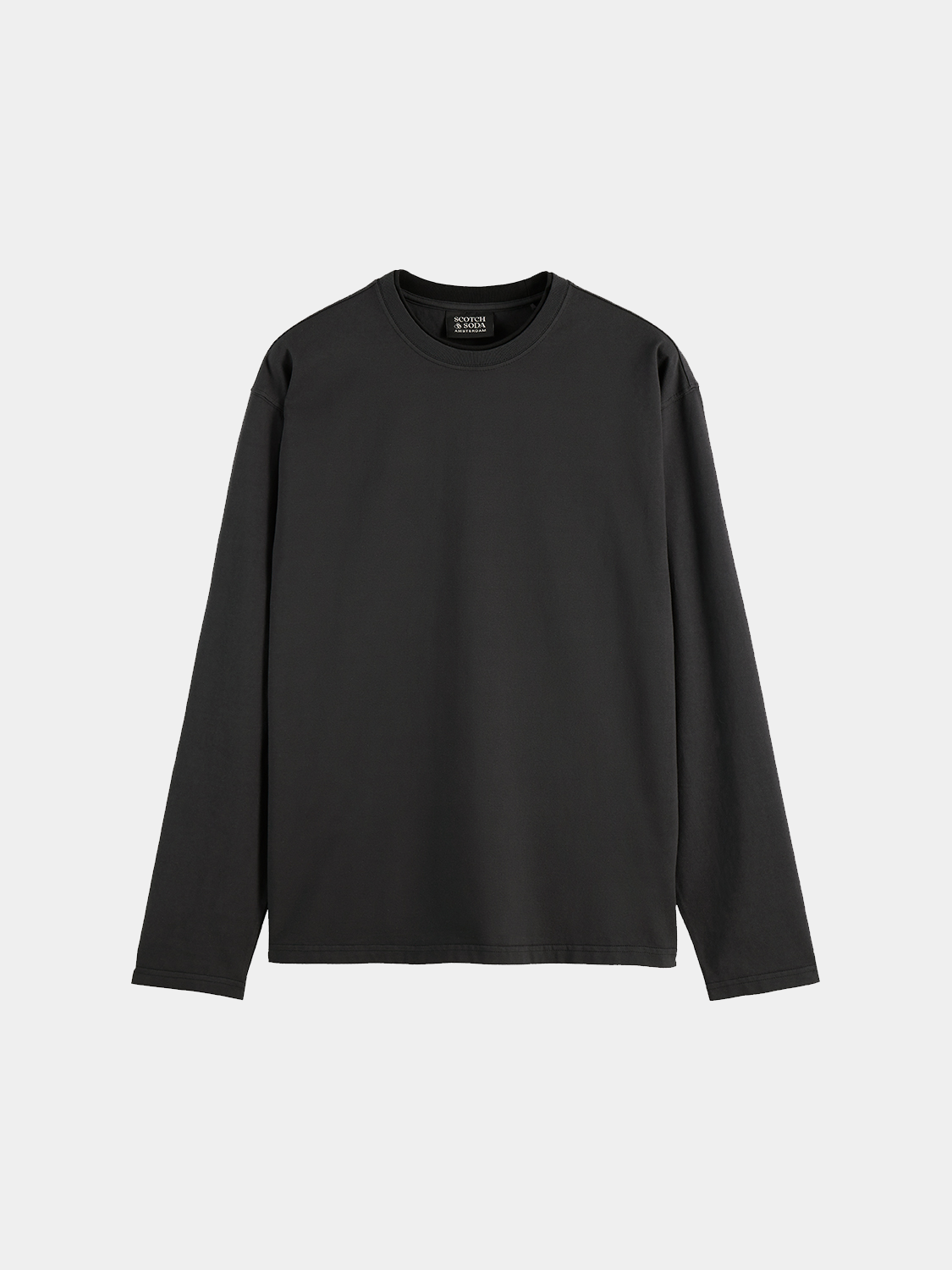 Long sleeve garment-dyed T-shirt by Scotch & Soda with a relaxed fit and soft fabric, shown in a natural color.
