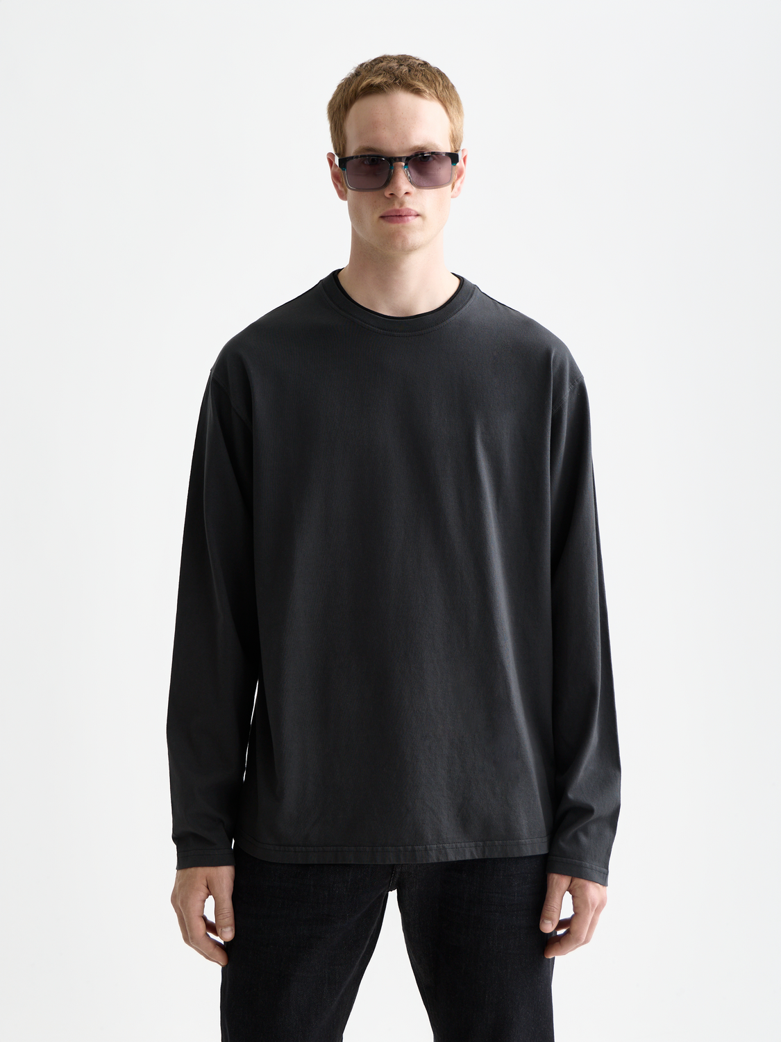 Long sleeve garment-dyed T-shirt by Scotch & Soda, front view showing soft fabric and classic fit.