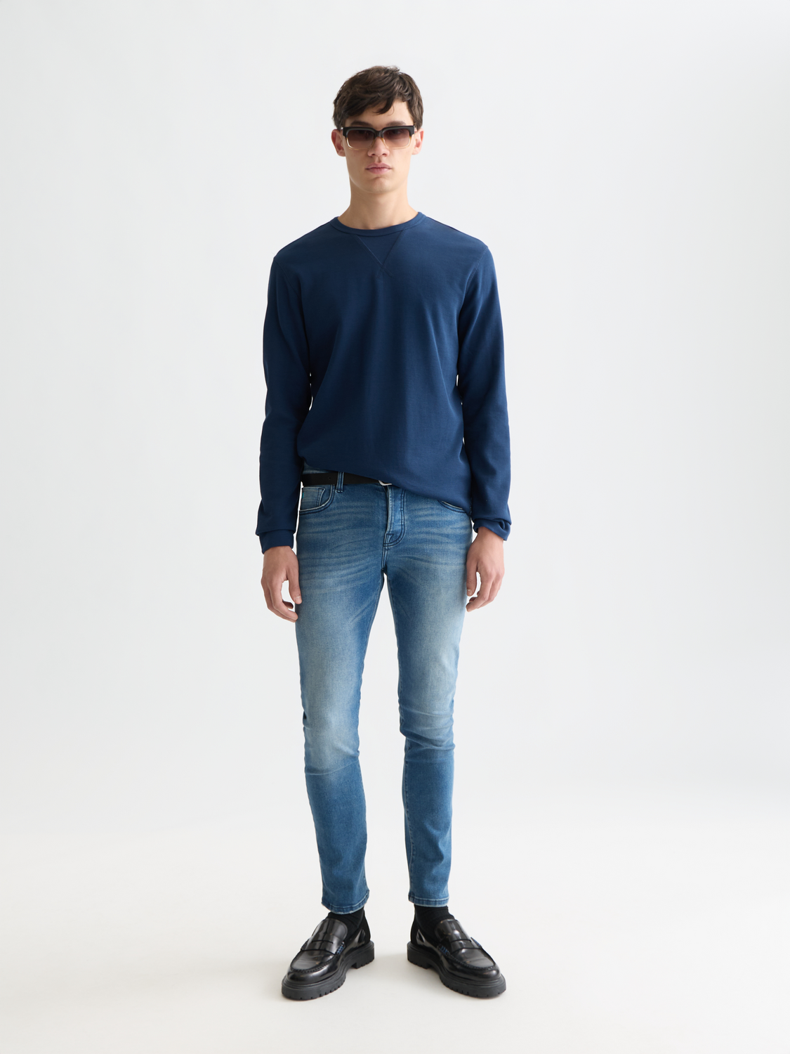Scotch & Soda waffle long-sleeved T-shirt with a textured fabric, crew neckline, and relaxed fit in a neutral color.