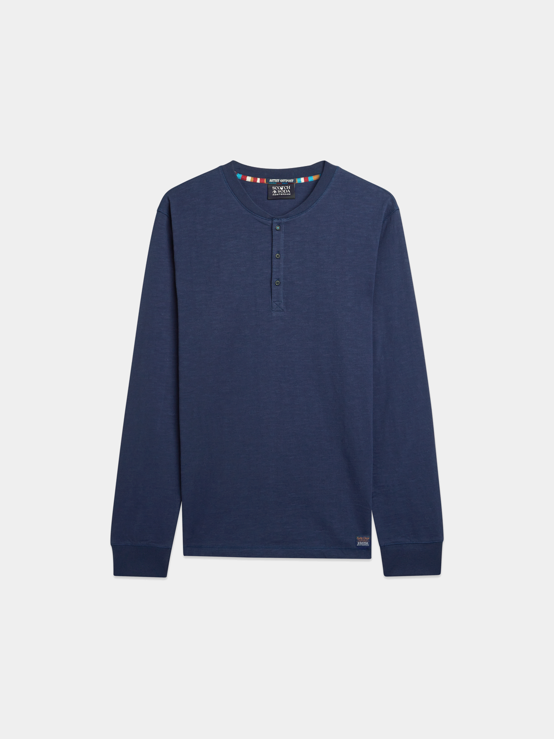 Long sleeve Scotch & Soda Slub Henley T-shirt in neutral color, featuring a buttoned neckline and textured fabric.