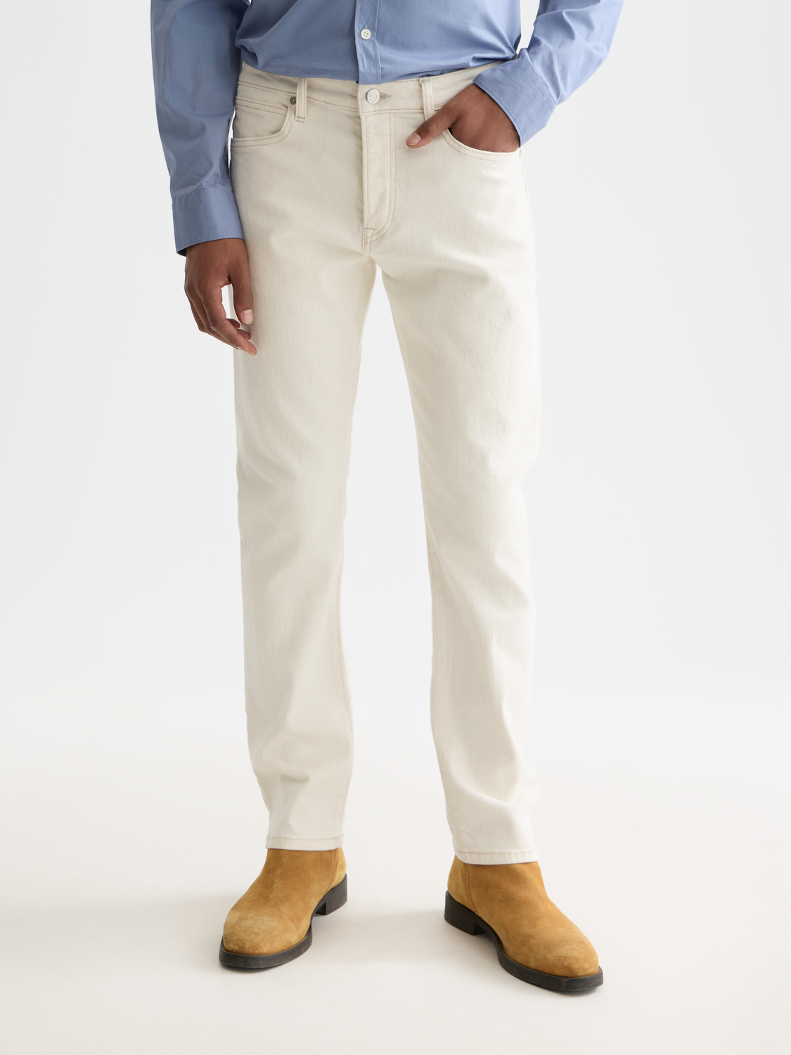 Scotch & Soda Zee straight-fit men's denim jeans with classic five-pocket design and light blue wash.