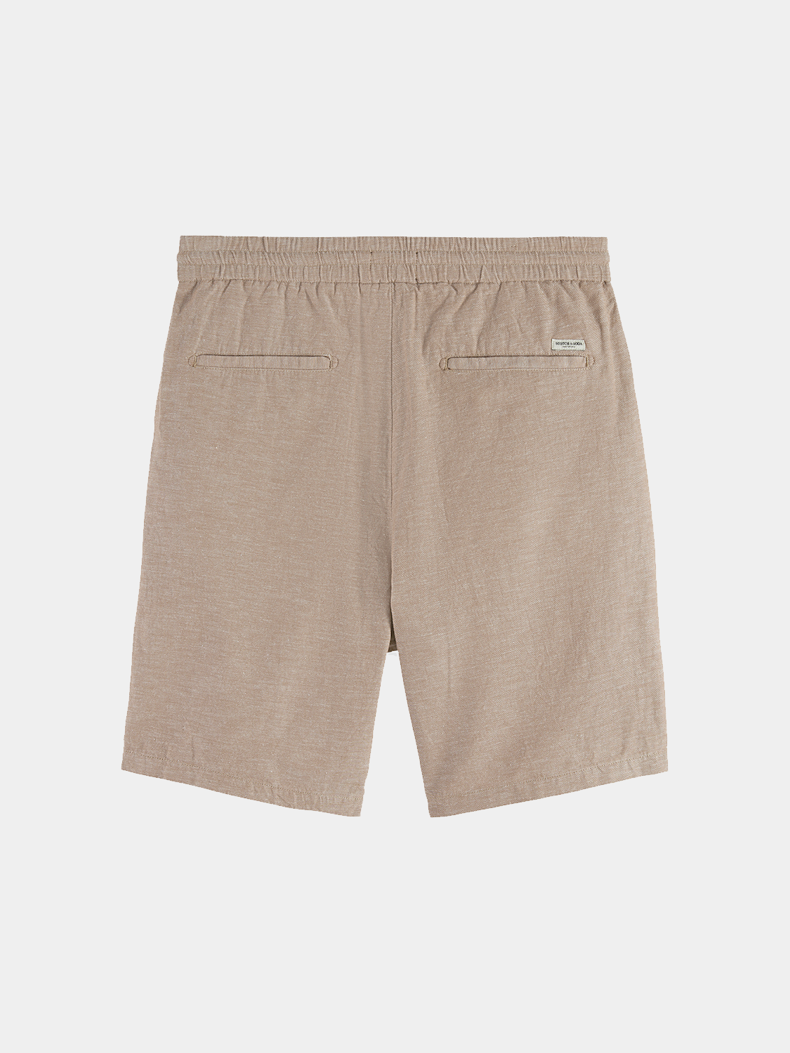 Light-colored Fave cotton-linen shorts by Scotch & Soda shown on a model, featuring a relaxed fit and casual style.