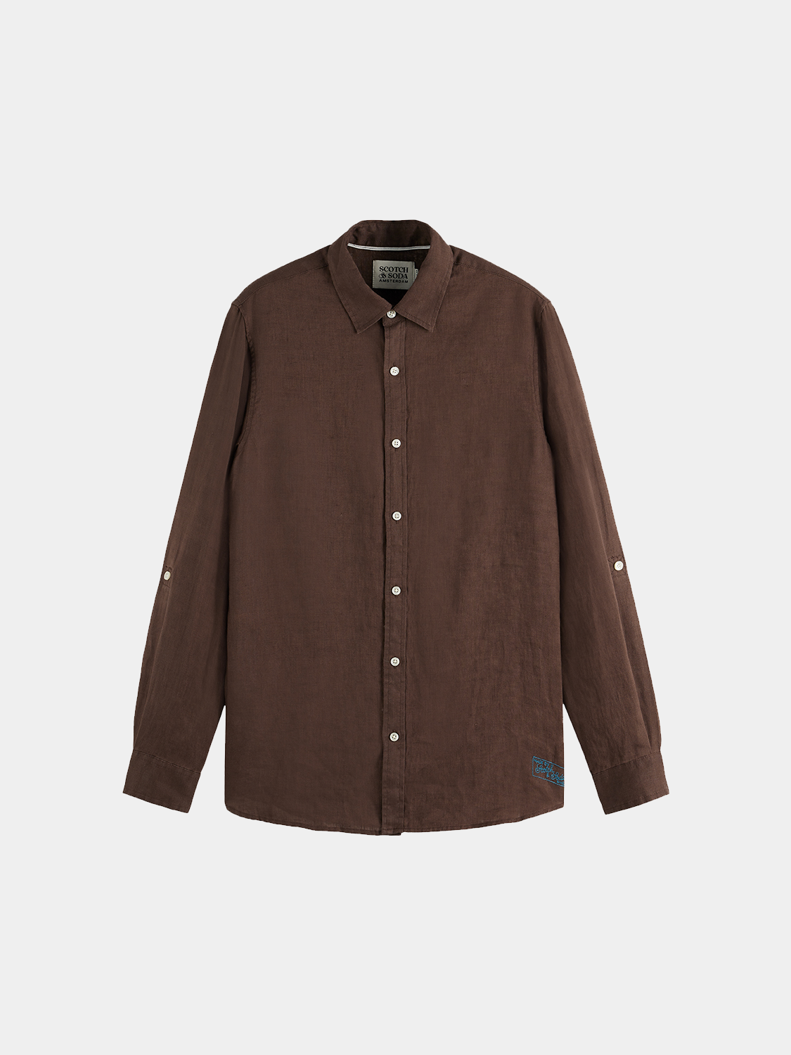 Long-sleeve Scotch & Soda linen shirt with a relaxed fit, featuring a classic collar and button-down front.