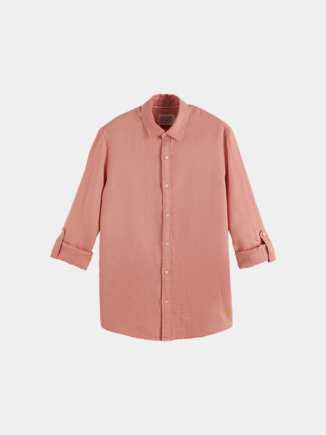 Long sleeve linen shirt by Scotch & Soda, featuring a light fabric and casual fit, shown in a natural beige color.