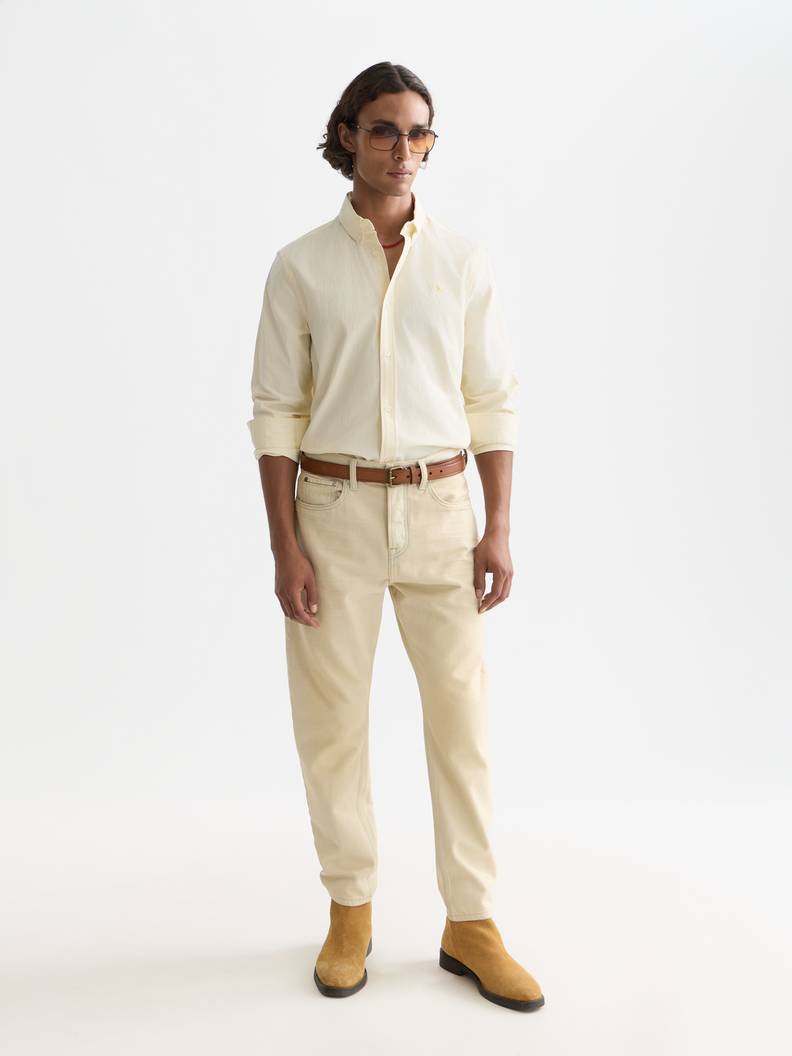 Scotch & Soda men's long sleeve Oxford striped shirt with blue and white vertical stripes, button-down collar, and front pocket.