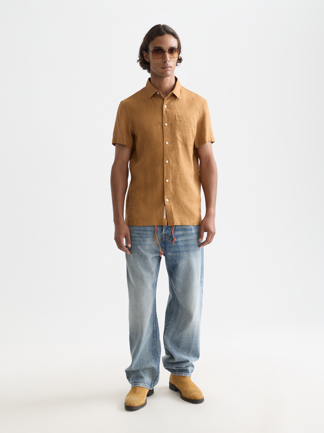Short-sleeved linen shirt by Scotch & Soda, featuring a relaxed fit and lightweight fabric in a neutral tone.