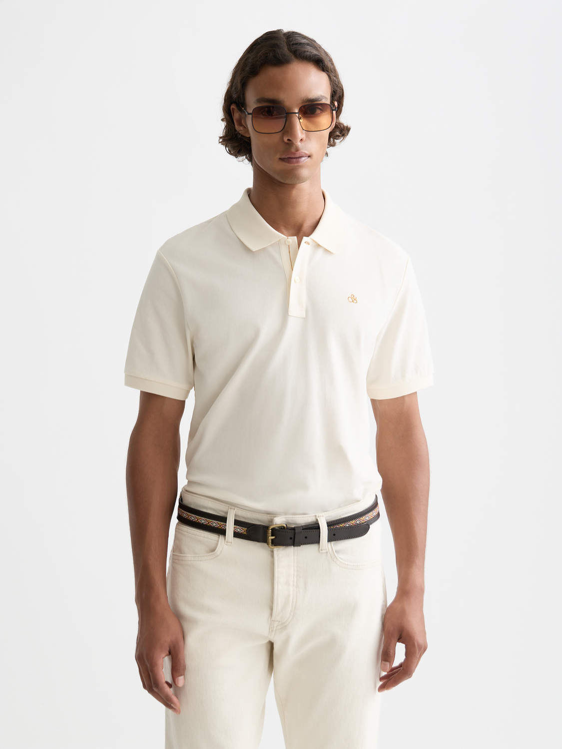 Scotch & Soda logo pique polo shirt in navy with short sleeves and classic collar, showing the embroidered logo on chest.