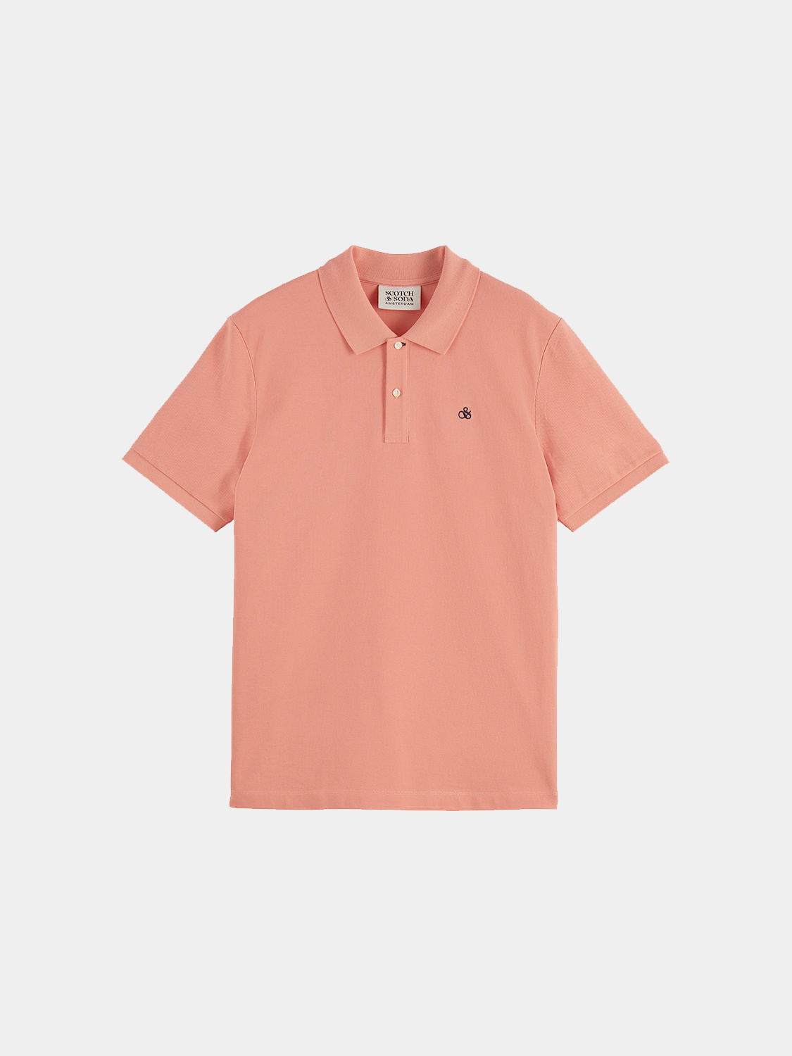 Scotch & Soda logo pique polo shirt in navy with collar and short sleeves, displayed flat against a white background.