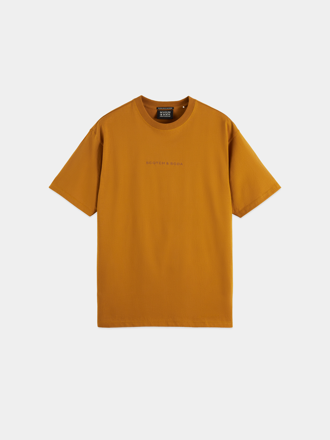 White short-sleeve T-shirt with a logo design from Scotch & Soda, casual fit and modern style.