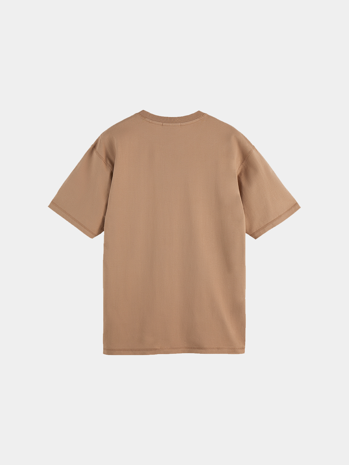 Black short-sleeve T-shirt with Scotch & Soda logo print on the back, casual men's logo tee for everyday wear.