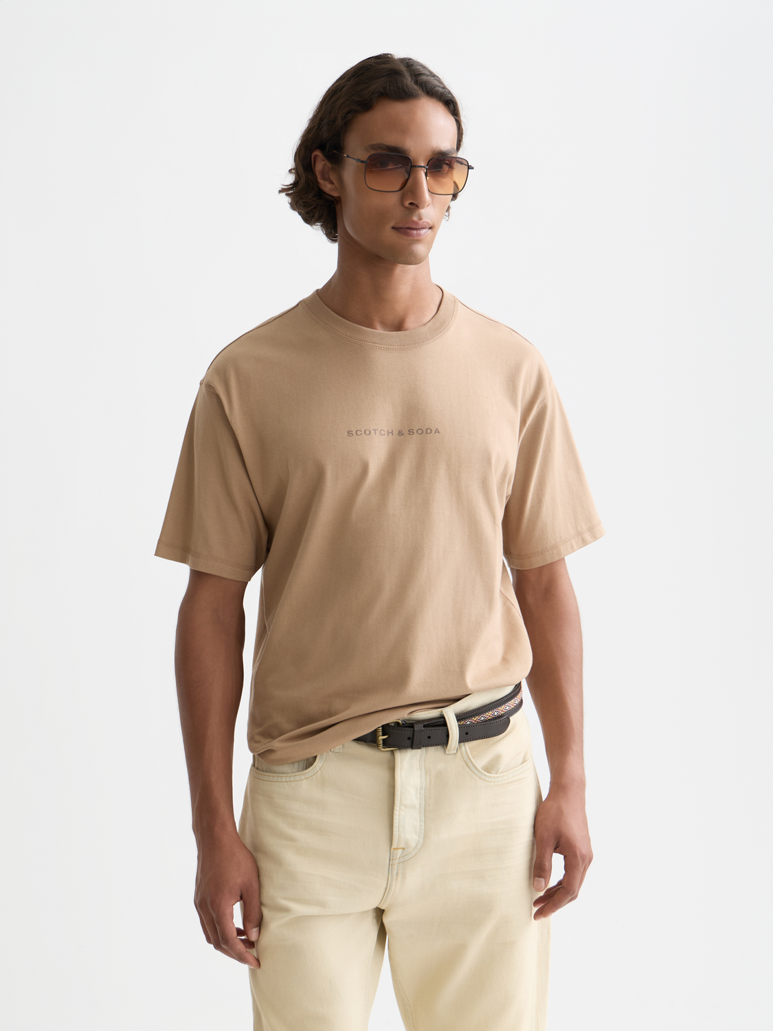 Scotch & Soda logo t-shirt, short sleeve casual tee with front logo design, black color, breathable cotton fabric.