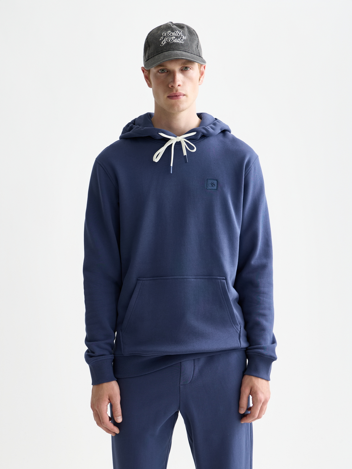 Scotch & Soda logo hoodie, casual gray sweatshirts with front logo print, comfortable unisex hoodie for everyday wear.