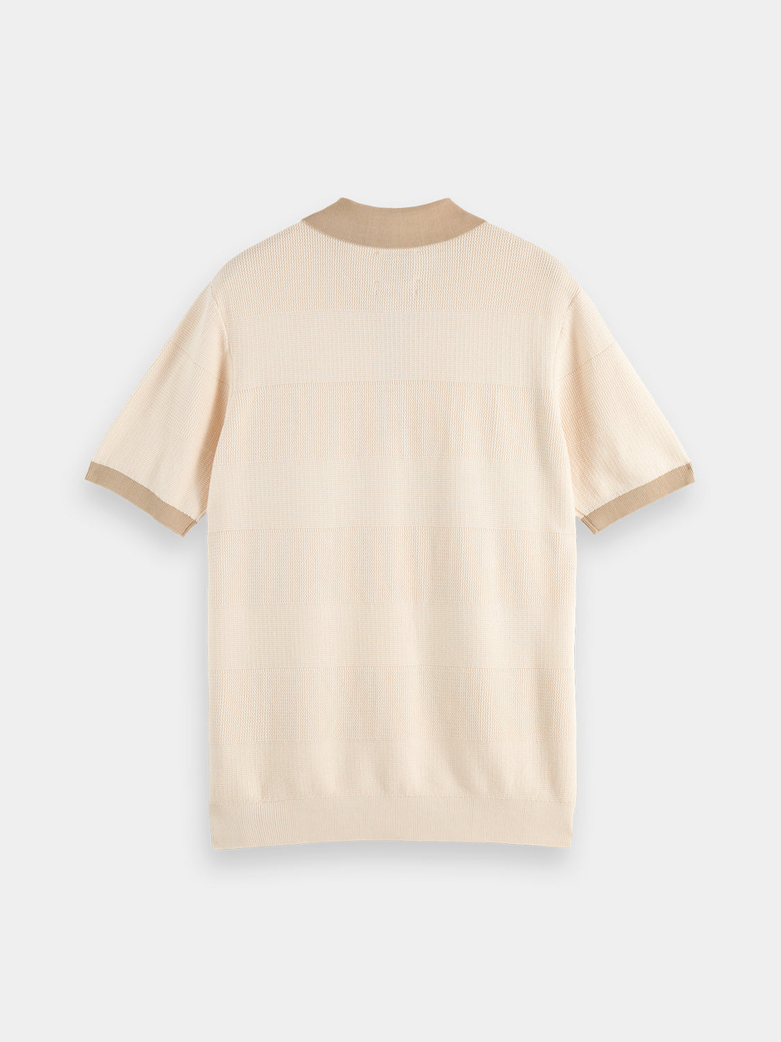 Knitted tonal polo shirt by Scotch & Soda, featuring a classic collar and textured knit fabric in various shades.